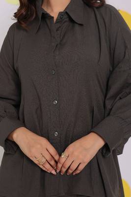 Grey buttoned shirt and pant two piece set relaxed linen co-ord set 6