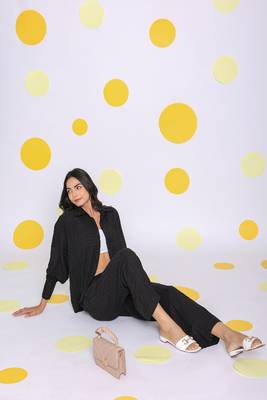 Solid black shirt and pant two piece set summer everyday wear co-ord set 3