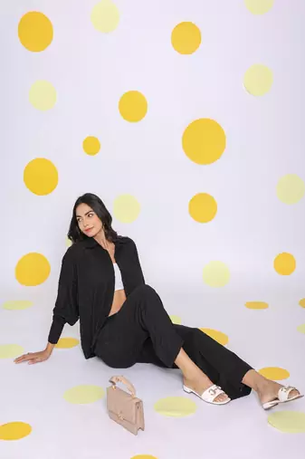 Solid black shirt and pant two piece set summer everyday wear co-ord set