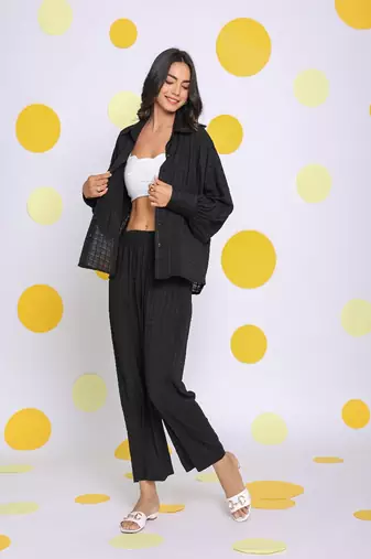 Solid black shirt and pant two piece set summer everyday wear co-ord set