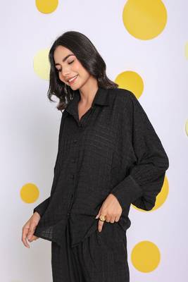 Solid black shirt and pant two piece set summer everyday wear co-ord set 5
