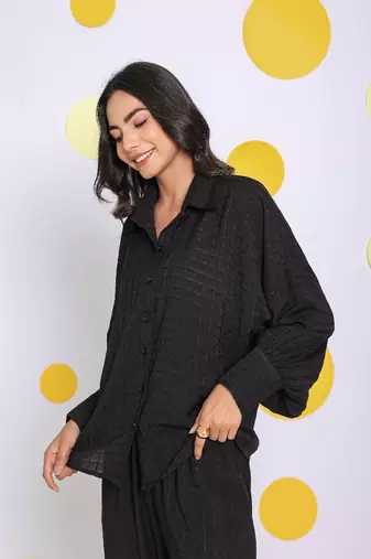 Solid black shirt and pant two piece set summer everyday wear co-ord set