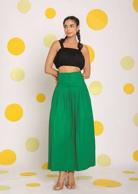 Black crop top and corset fitted green long skirt cotton co-ord set 3