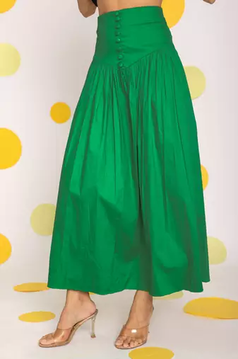 Black crop top and corset fitted green long skirt cotton co-ord set