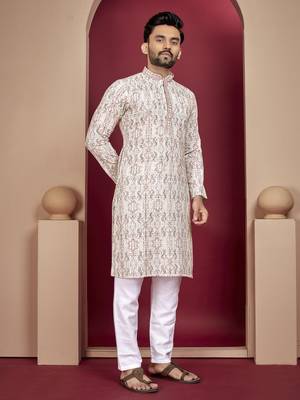 Pink heavy lukhnowi work with unique digital print kurta pajama set 2