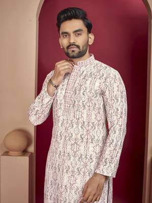 Pink heavy lukhnowi work with unique digital print kurta pajama set 3