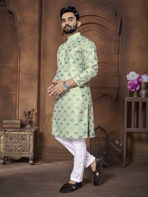 Light emerald embroidered mandarin collar different thrade sequence work kurta pajama set 2