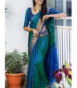Blue and green dual-tone art-silk saree