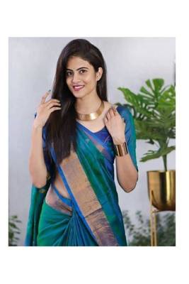 Blue and green dual-tone art-silk saree 2