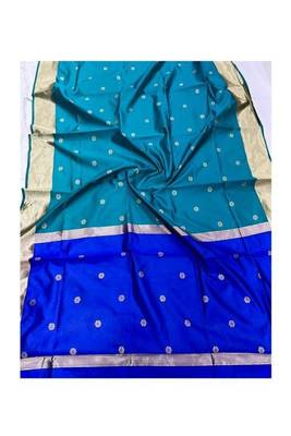 Blue and green dual-tone art-silk saree 3