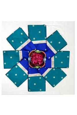 Blue and green dual-tone art-silk saree 4