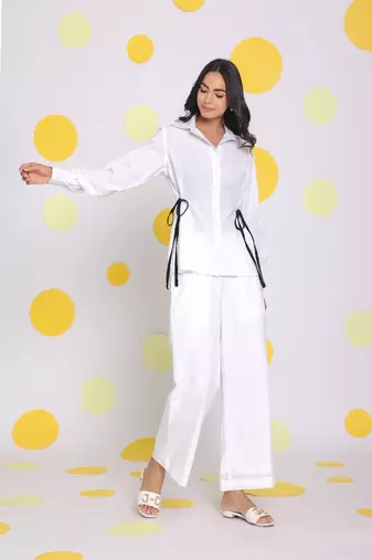 White shirt and pant 2 piece set summer relaxed linen co-ord set