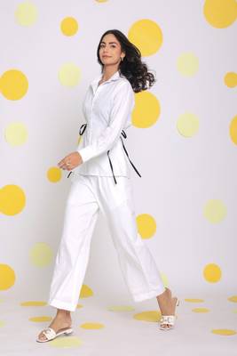 White shirt and pant 2 piece set summer relaxed linen co-ord set 4