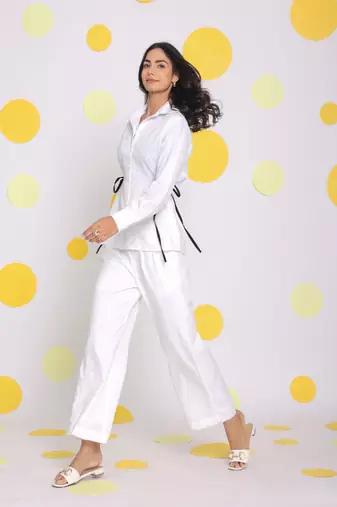 White shirt and pant 2 piece set summer relaxed linen co-ord set
