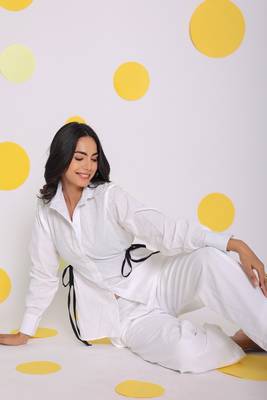 White shirt and pant 2 piece set summer relaxed linen co-ord set 8