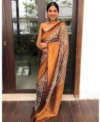 White and brown designer art-silk saree 1
