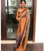 White and brown designer art-silk saree