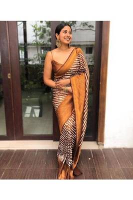 White and brown designer art-silk saree 2