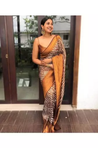 White and brown designer art-silk saree