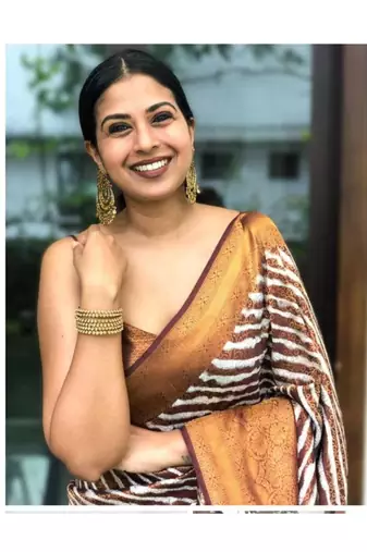 White and brown designer art-silk saree