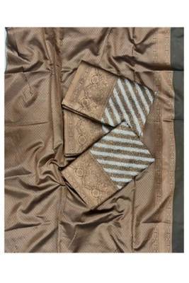 White and brown designer art-silk saree 4