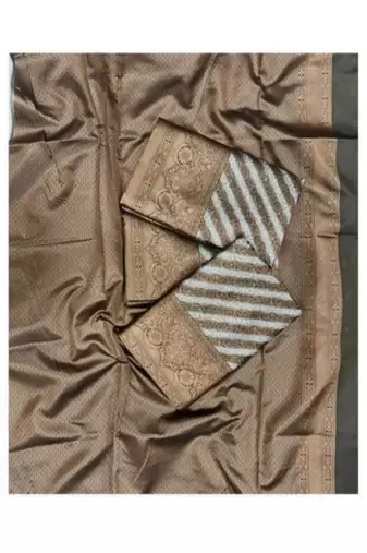 White and brown designer art-silk saree