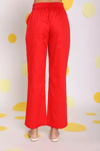 Red shirt with back tie up and pant 2 piece set summer waist fitted 100% cotton co-ord set