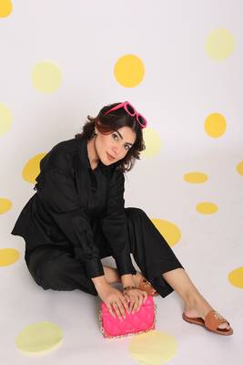 Black shirt and pant two piece set summer everyday wear 100% cotton co-ord set 4