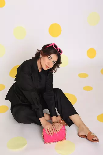 Black shirt and pant two piece set summer everyday wear 100% cotton co-ord set