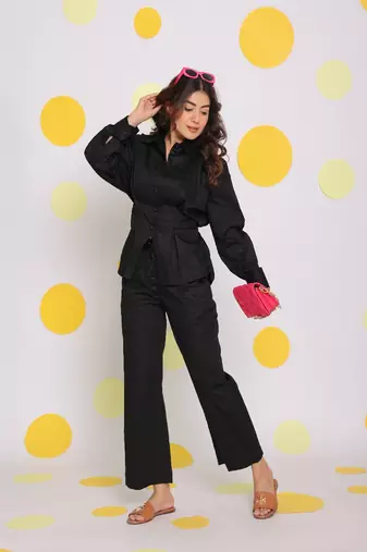 Black shirt and pant two piece set summer everyday wear 100% cotton co-ord set