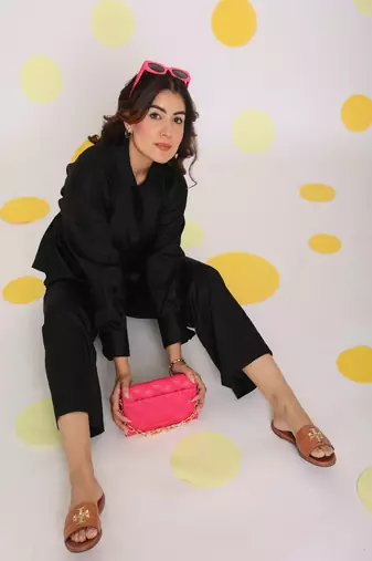 Black shirt and pant two piece set summer everyday wear 100% cotton co-ord set