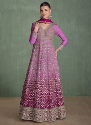Pink georgette embroidered anarkali suit 1