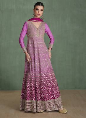 Pink georgette embroidered anarkali suit 2