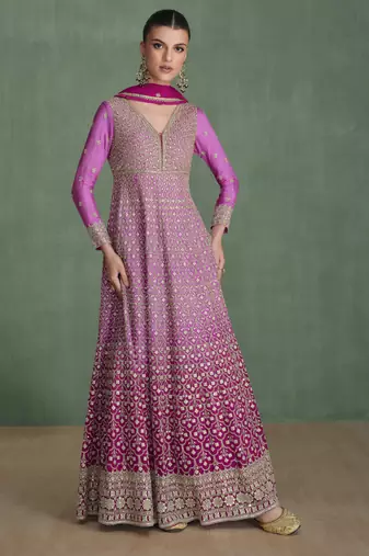 Pink georgette embroidered anarkali suit