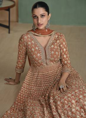 Light brown georgette embroidered anarkali suit 2