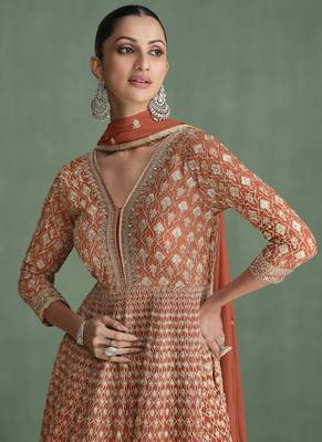 Light brown georgette embroidered anarkali suit 3