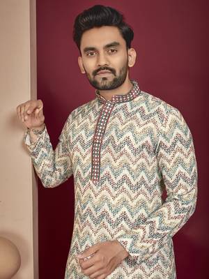Multicolor heavy lukhnowi work with unique digital print kurta pajama set 3