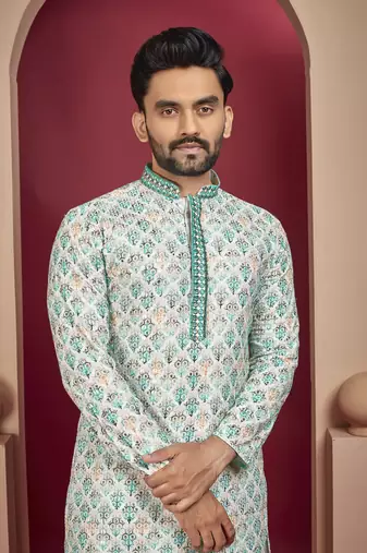 multicolour lucknowi work with unique digital print kurta pajama set