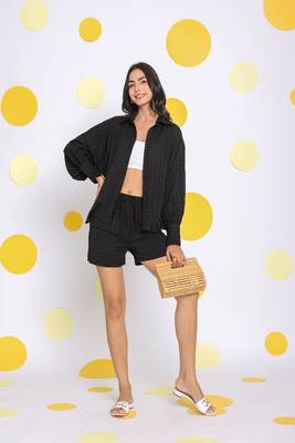 Black shirt and shorts two piece set summer casual co-ord set 3
