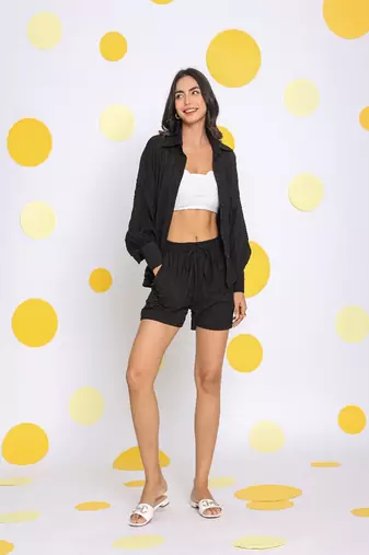 Black shirt and shorts two piece set summer casual co-ord set