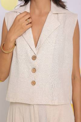 Off white formal top and pant two piece set summer relaxed linen co-ord set 3