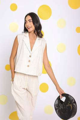 Off white formal top and pant two piece set summer relaxed linen co-ord set 6