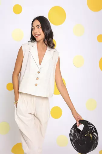 Off white formal top and pant two piece set summer relaxed linen co-ord set