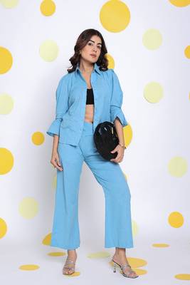 Sky blue shirt and pant 2 piece set summer relaxed linen co-ord set 3