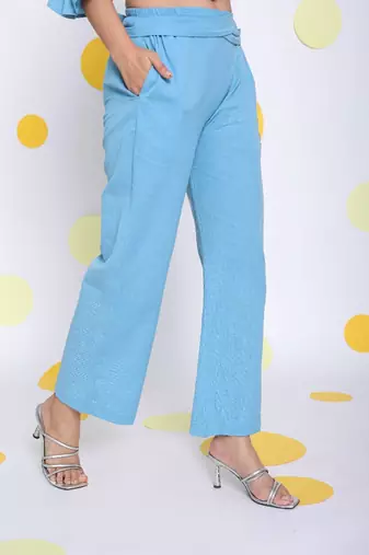 Sky blue shirt and pant 2 piece set summer relaxed linen co-ord set
