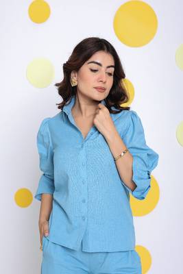 Sky blue shirt and pant 2 piece set summer relaxed linen co-ord set 6