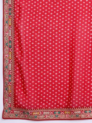 mesmerizing red colored digital printed with embroidery work georgette saree for parties and traditional occasions 7
