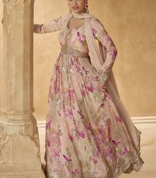 Cream chinon silk embroidered anarkali suit