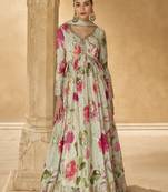 Off white chinon silk embroidered anarkali suit