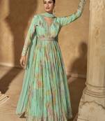 Bottel green chinon silk embroidered anarkali suit